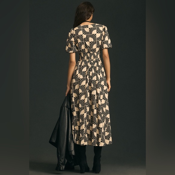 Anthropologie Katerina Button down Puff-Sleeve V-Neck Printed Maxi Dress Small - Picture 3 of 16